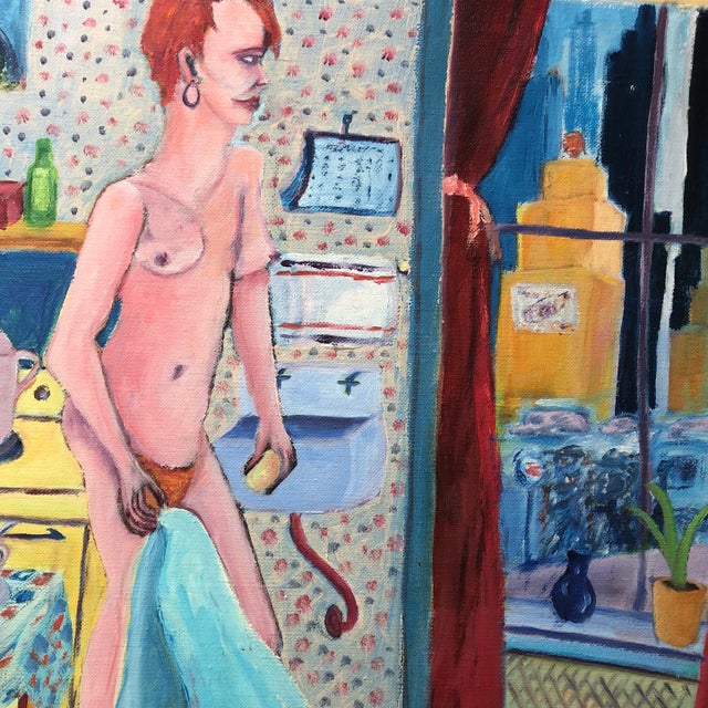 Expressionism Original Vintage Modernist Female Nude Interior Painting For Sale - Image 3 of 7