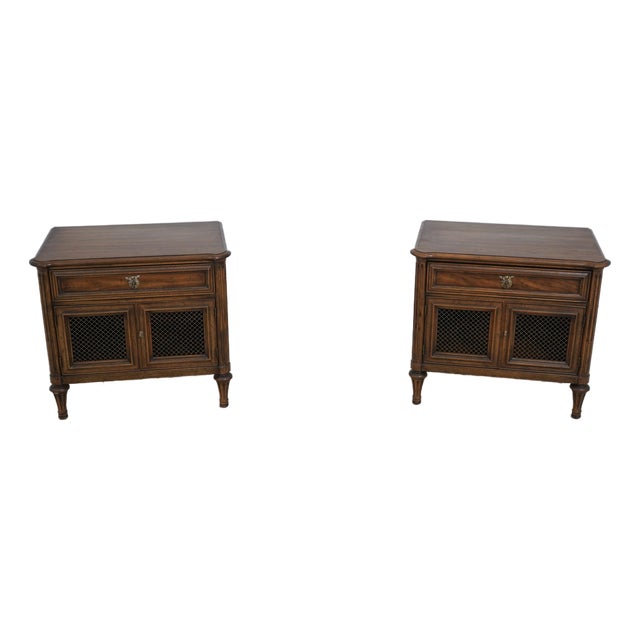 Pair of Henredon Walnut French Style Nightstands For Sale