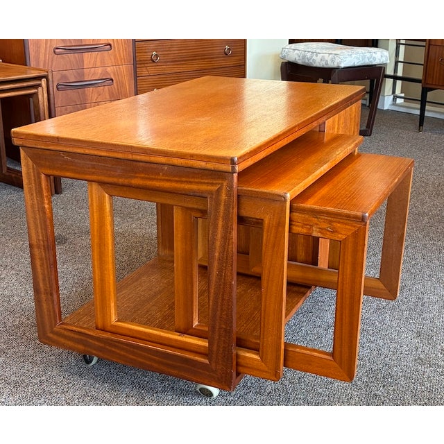 Mid Century Modern Teak Modular Swivel-Top Coffee or Games Table With Mini-Bar and Nesting Tables by McIntosh c.1960 For Sale In San Francisco - Image 6 of 17