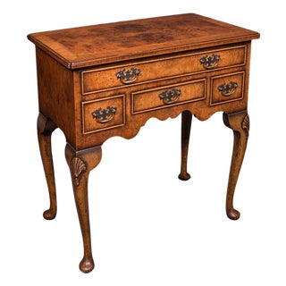 Quality Vintage Georgian Revival Lowboy, English, Burr Walnut, Side, Hall Table For Sale