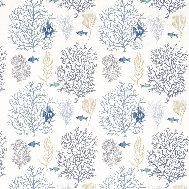 Sanderson Coral & Fish Fabric in Marine/Blue - a Sample For Sale