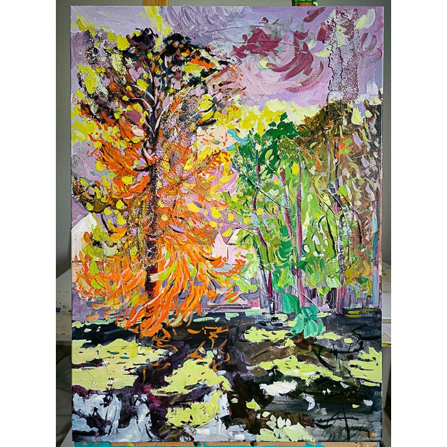 Textile Linda Clerget, Autumn Impressions in Sully-Sur-Loire, Acrylic For Sale - Image 7 of 8