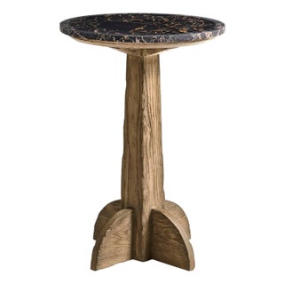 Rustic Modern Marble Pedestal Accent Table For Sale