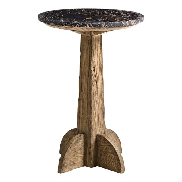 Rustic Modern Marble Pedestal Accent Table For Sale