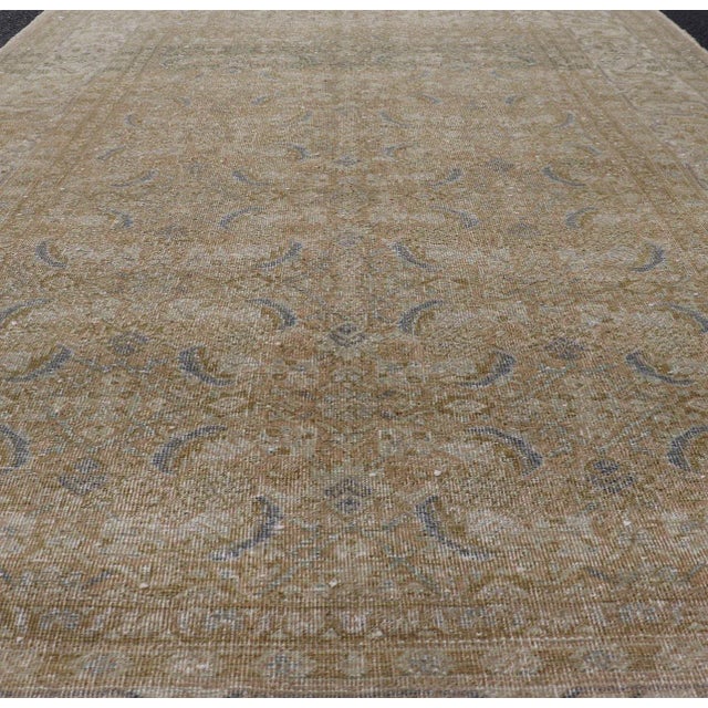 Tribal Antique Persian Tabriz Rug in Wool With Floral Design in Blue, Tan, Taupe, Cream For Sale - Image 3 of 12