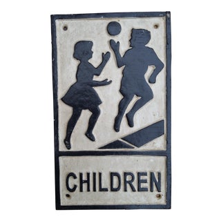 Children Playing Cast Iron Street Sign For Sale