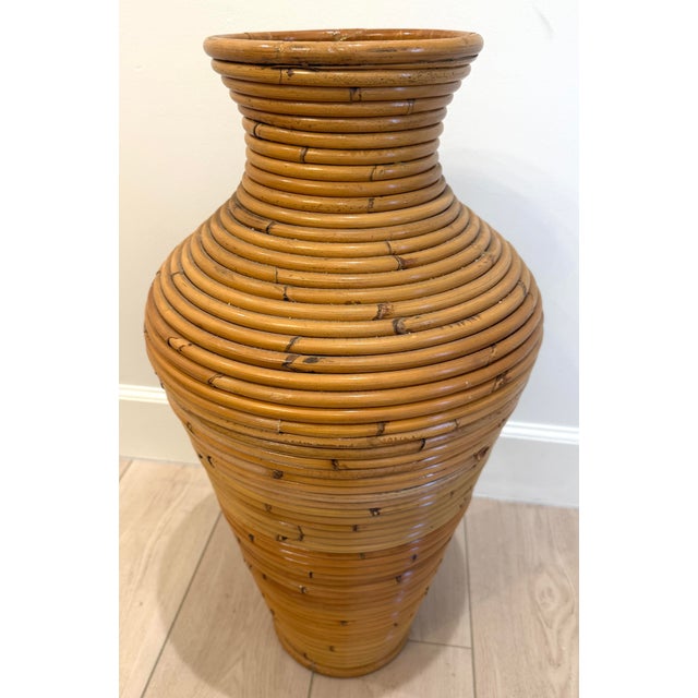 Wood Vintage Large Rattan Umbrella Stand For Sale - Image 7 of 9