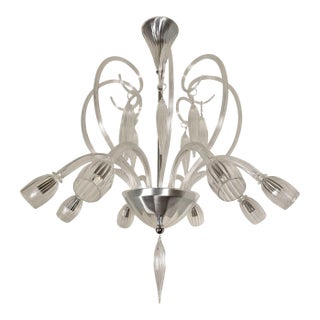 1970s Large Clear Murano Glass, Mid Century Modern Chandelier For Sale