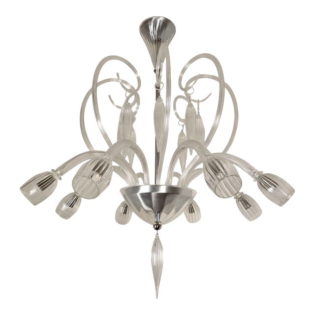1970s Large Clear Murano Glass, Mid Century Modern Chandelier For Sale