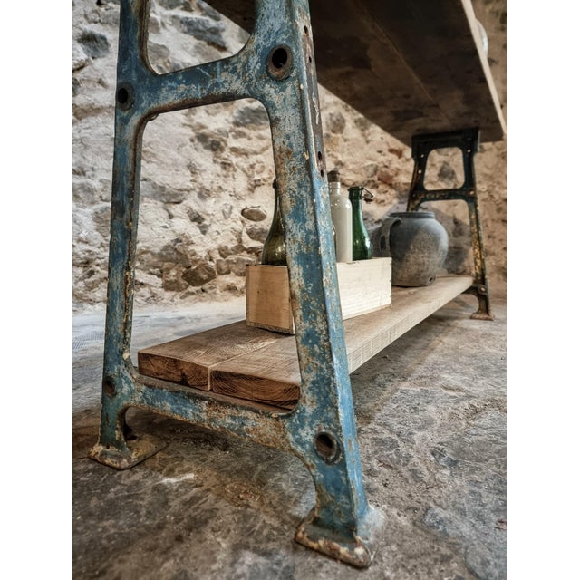 Large Mid-Century Industrial Kitchen Island or Worktable with Cast Iron Base, France, 1940s For Sale - Image 18 of 18