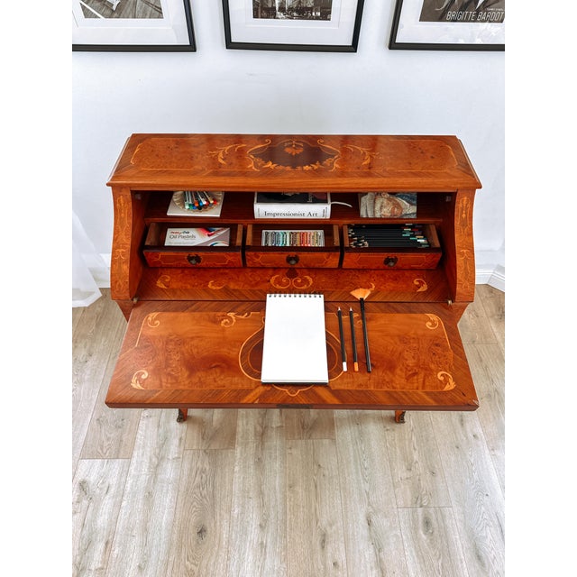 Louis XV Italian Bombé Marquetry Secretary Desk, 1960s For Sale - Image 13 of 18