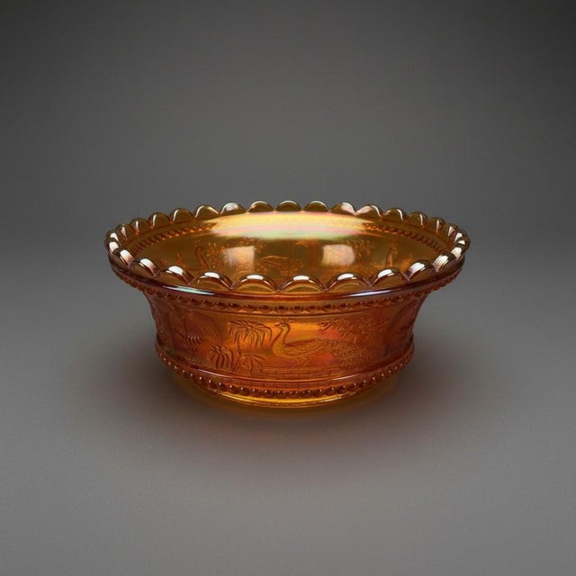 Antique Northwood Glass Peacock at the Fountain master berry bowl, c.1911–1912. Made in Wheeling, West Virginia, during...