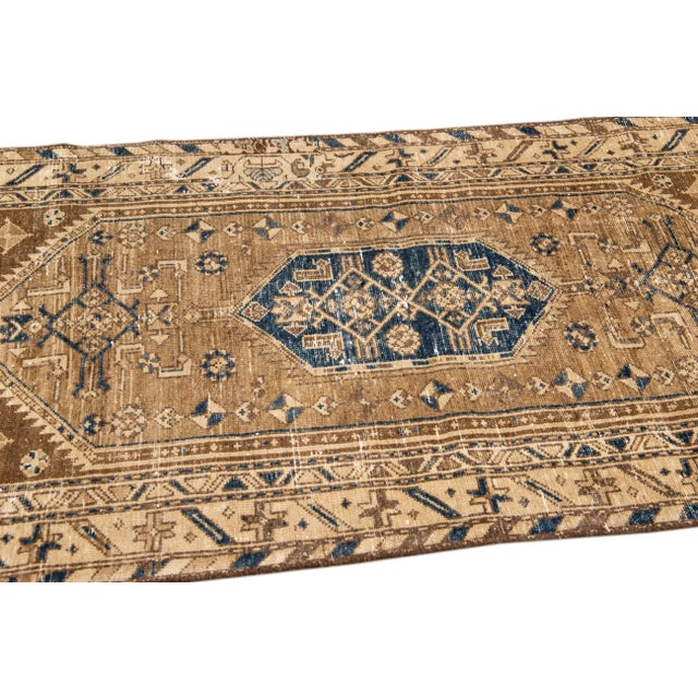 1960s Vintage Distressed Handmade Blue Tribal Wool Rug For Sale - Image 4 of 9