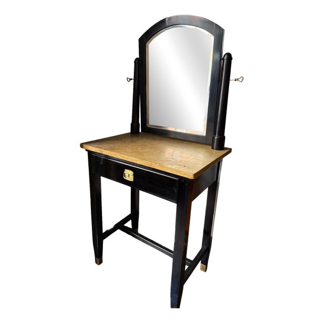 Viennese Art Deco Dressing Table with Beige Marble Top and Adjustable Mirror, 1940s For Sale