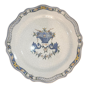 Antique 18th Century French Rouen Polychrome Earthenware Scalloped Platter