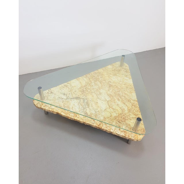 1970s Brutalist Triangle Coffee Table in Marble and Stainless Steel, 1970s For Sale - Image 5 of 12