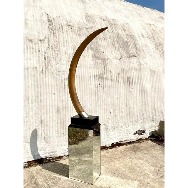 Contemporary Vintage Sculptural Faux Tusk on Mirrored Pedestal For Sale - Image 3 of 12