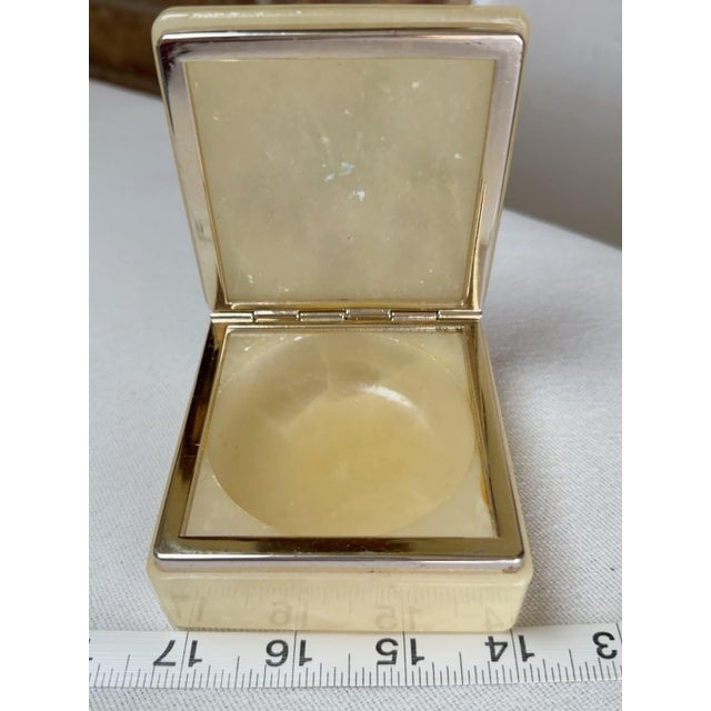 Vintage Alabaster Trinket Box Cream Floral Violet Italy Square Stone For Sale - Image 13 of 16