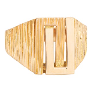 70s Square Ring Size 9 Vintage 14k Yellow Gold Wide Geometric Band Fine Jewelry For Sale