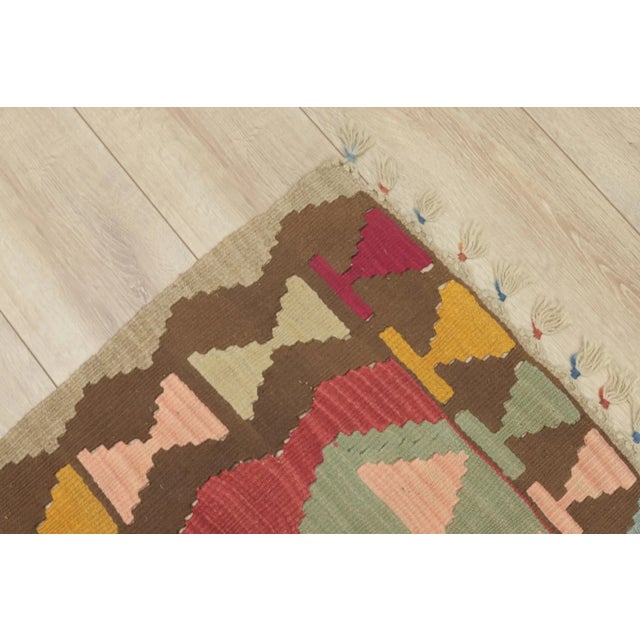 Mid-Century Modern 1980s Tribal Brown Handmade Kilim For Sale - Image 3 of 13