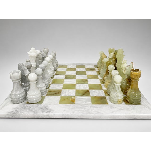 2020s Handcrafted Marble & Onyx Chess Set With Shiny Wooden Storage Box – 12" Luxury Chess Board For Sale - Image 5 of 8