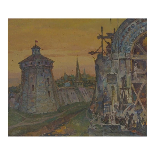 Antique Monumentscastles Architectural Monuments Oil Painting Original Soviet Art Ukrainian Artist Gorbachchenko A. 75-90 For Sale