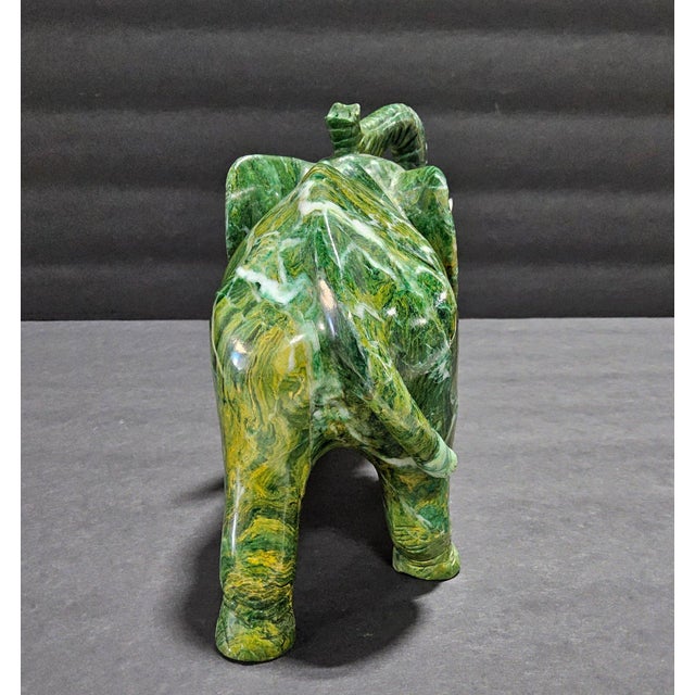 Late 20th Century Large Carved Serpentine “New Jade” Elephant Sculpture — Hollywood Regency Palm Beach Estate Object For Sale - Image 5 of 7