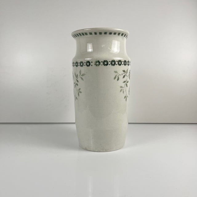 Antique Earthenware Pitcher with Green Floral Decoration, 1890s For Sale - Image 9 of 11