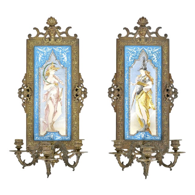 Napoleon III Wall Lights with Painted Porcelain, Set of 2 For Sale