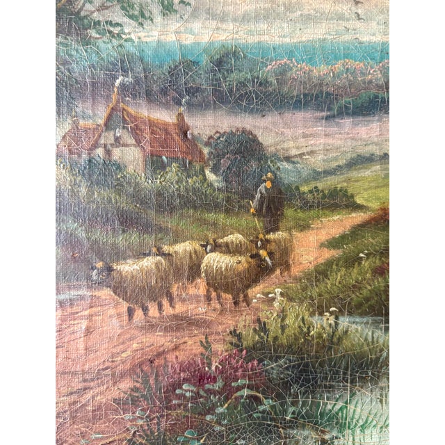 Victorian Antique British Countryside Oil Painting in the Manner of E. Horton, Gilt Frame For Sale - Image 3 of 9