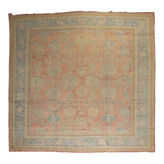 Antique Zabihi Collection Peach Oushak Square Rug - 11'6" x 13' For Sale