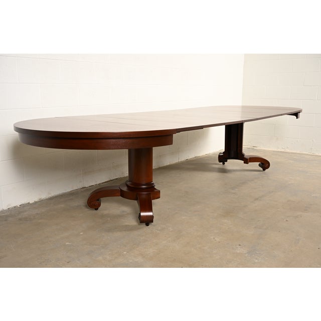 R. J. Horner Style Monumental Antique American Empire Mahogany Split Pedestal Extension Dining Table With Eight Leaves, Newly Refinished For Sale - Image 10 of 14