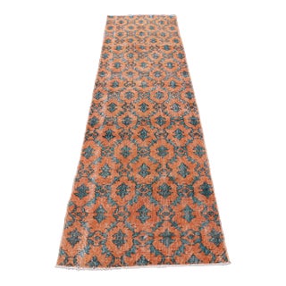 1980s Turkish Orange Hand Knotted Runner Rug For Sale