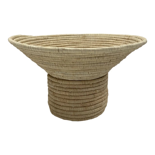 Fruit Bowl Sisal Pedestal Basket Handwoven For Sale