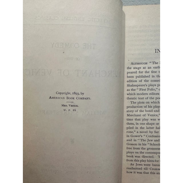 Antique 1893 Hardcover Book the Comedy of the Merchant of Venice by William Shakespeare Eclectic English Classics Published by American Book Company For Sale - Image 6 of 11