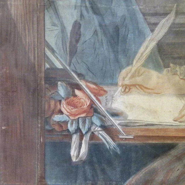 19th Century "Signing Wedding Certificate" French Watercolor Painting, Framed For Sale - Image 9 of 12