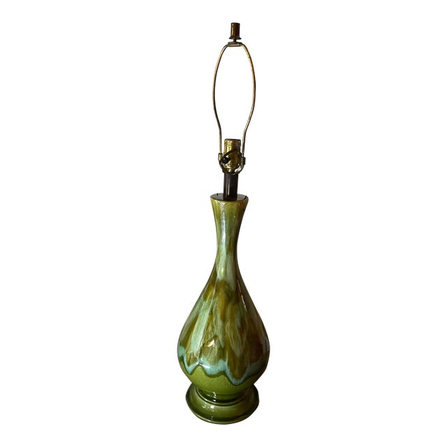 1960s Mid-Century Modern Royal Haegar Lamp With Etruscan Blue Green Lava Drip Glazed Finish & Three-Way Switch For Sale