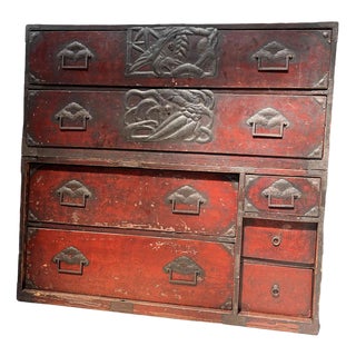 Antique Japanese Isho-Dansu Kimono Storage Box in Urushi Lacquer Finish For Sale