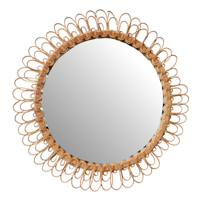 Large Vintage Wicker Sun Mirror For Sale