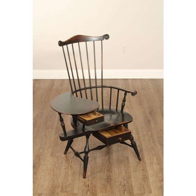 American Oley Valley Reproductions Distress Painted Windsor Writing Armchair For Sale - Image 3 of 12