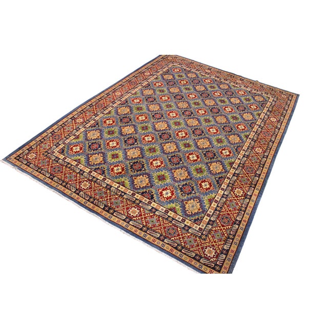 Boho Chic Boho Chic Kazak Light Blue/Red Wool Rug - 10'1''x13'10'' For Sale - Image 3 of 10