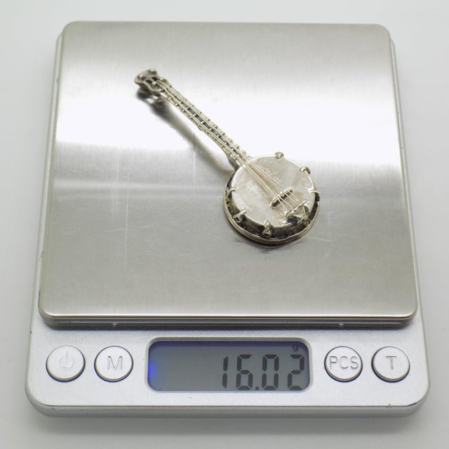 Metal Vintage Italian Handmade Genuine Silver Banjo Figurine, 1980s For Sale - Image 7 of 10