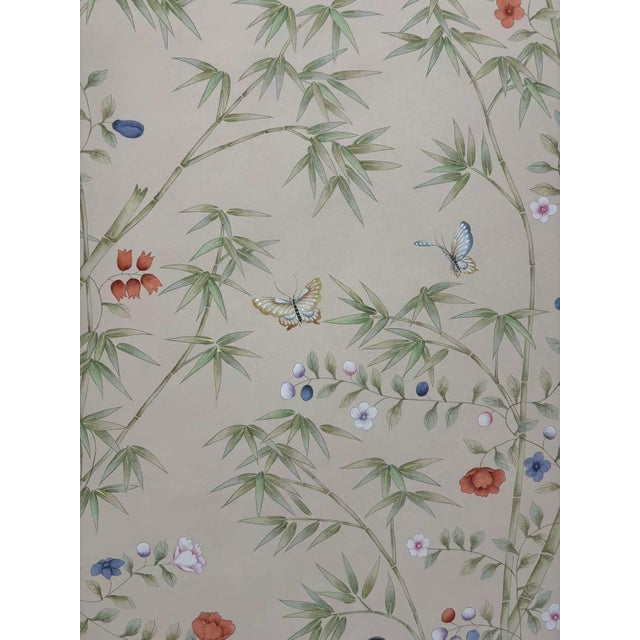 Blush Pink Chinoiserie Mural | 6-Panel Hand-Painted Bamboo & Children Wallpaper For Sale - Image 4 of 5
