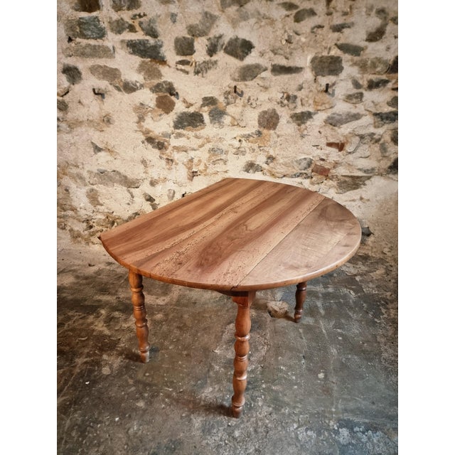 Antique French Round Walnut Drop-Leaf Dining Table, 1890s For Sale - Image 11 of 16