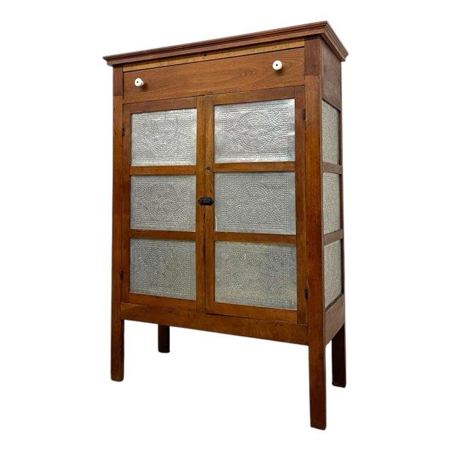 1970s Wood and Metal Pie Cabinet With Fixed Interior Shelves For Sale