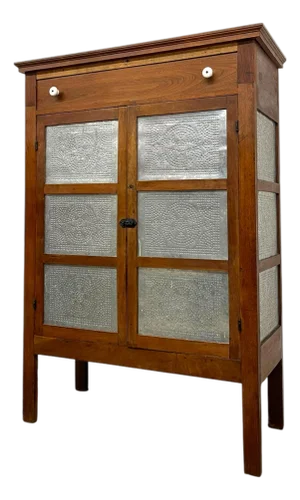 1970s Wood and Metal Pie Cabinet With Fixed Interior Shelves