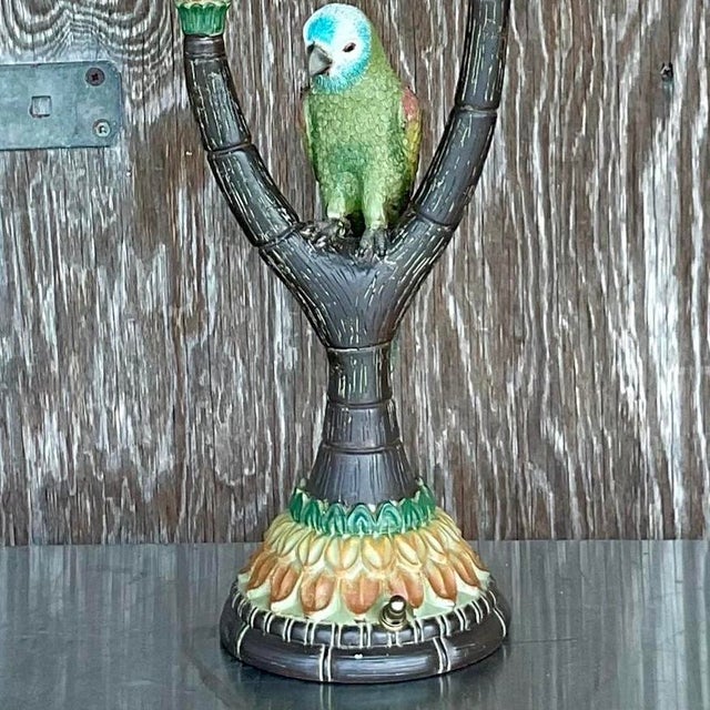 Vintage Boho Happy Parakeet Lamp For Sale - Image 11 of 13