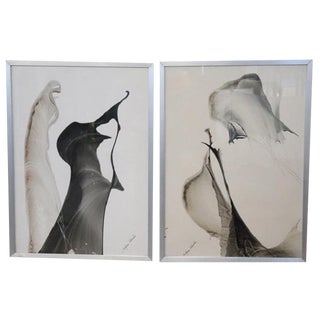 Stefano Colombo, Abstract Compositions, 1970s, Tempera on Paper, Framed, Set of 2 For Sale