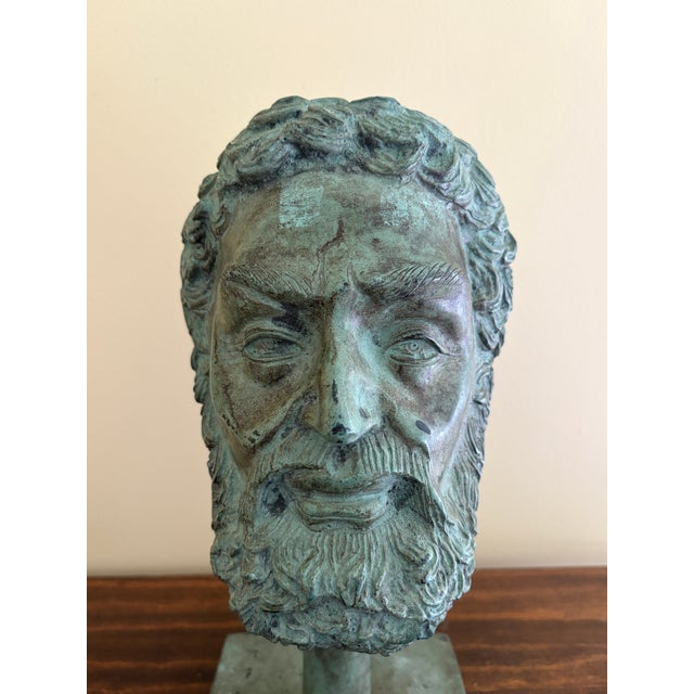 20th Century Grand Tour Neoclassical Bronze Verdigris Bust of Plato on Stand For Sale - Image 4 of 10