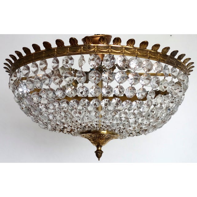 1940s Antique French Brass and Crystal 4-Light Chandelier, 1940s For Sale - Image 5 of 10